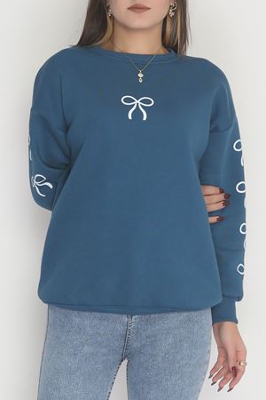 3 İplik Bisiklet Yaka Sweat Petrol - 42246.1878.