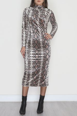 Dik Yaka Desenli Kadife Elbise Yılanderisi - 42668.1949.