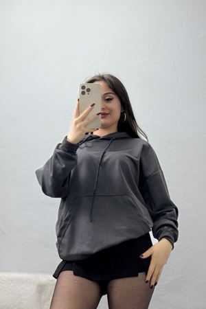 2 İplik Kapşonlu Kanguru Cepli Sweat Antrasit - 30090.1878.