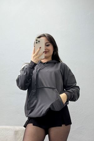 2 İplik Kapşonlu Kanguru Cepli Sweat Boyalıantrasit - 30090.1878.