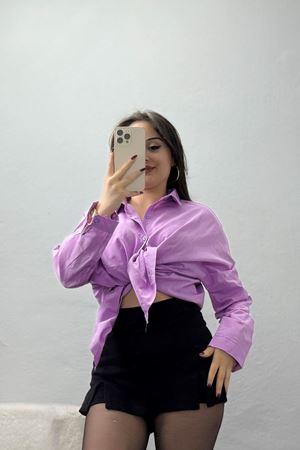 Terikoton Oversize Gömlek Lila - 30840.1949.