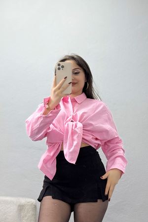 Terikoton Oversize Gömlek Pembe - 30840.1949.