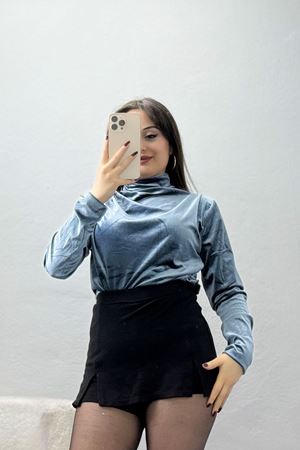 Drape Detaylı Kadife Bluz Füme - 42664.1949.