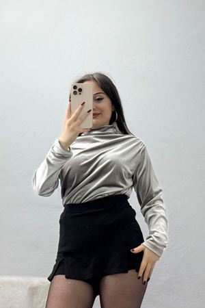 Drape Detaylı Kadife Bluz Koyugri - 42664.1949.