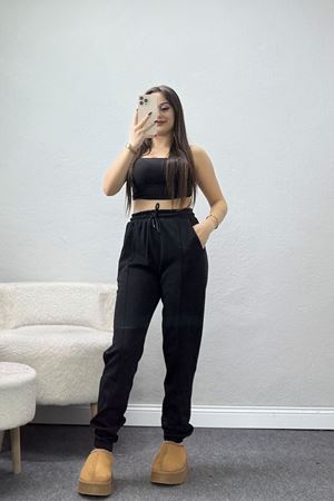 Double Face Kumaş Paça Lastikli Eşofman Altı Siyah - 40555.1431.