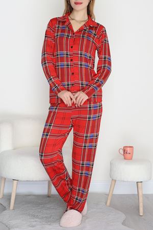 Soft Milan Düğmeli Pijama Takımı Kırmızıekose - 7511.1287.