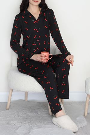 Soft Milan Düğmeli Pijama Takımı Siyahkiraz - 7511.1287.