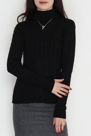 Örgü Desenli Balıkçı Yaka Triko Siyah - 4015.2043.
