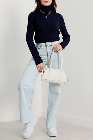 Örgü Desenli Balıkçı Yaka Triko Lacivert - 4015.2043.