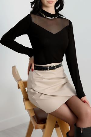 Önü Tül Çilek Bluz Siyah - 1670.1095.