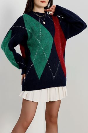 Baklava Desenli Triko Bordoyeşil - 4078.2043.