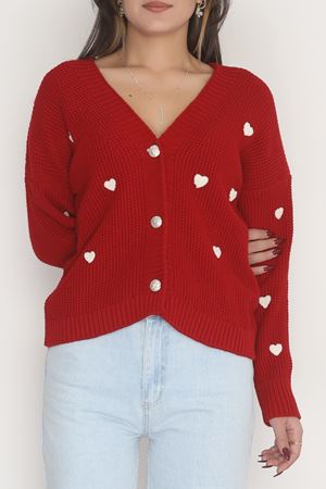 Nakışlı Crop Hırka Kırmızılatte - 443.1577.