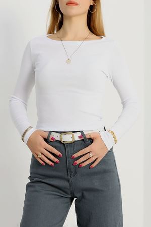 Kayık Yaka Ribana Basic Body Beyaz - 21897.200.