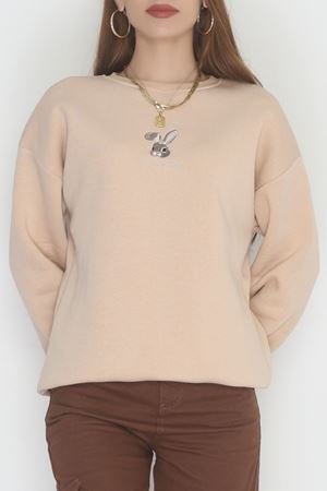 3 İplik Şardonlu Nakışlı Sweat Bej - 42608.1878.