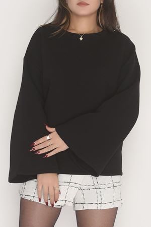 3 İplik Şardonlu İspanyol Kol Sweat Siyah - 42606.1878.