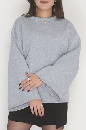 3 İplik Şardonlu İspanyol Kol Sweat Gri - 42606.1878.