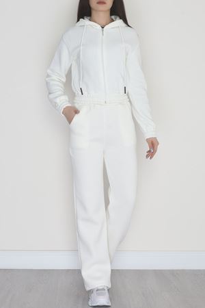 3 İplik Crop Palazzo Eşofman Takımı Ekru - 50914.1878.