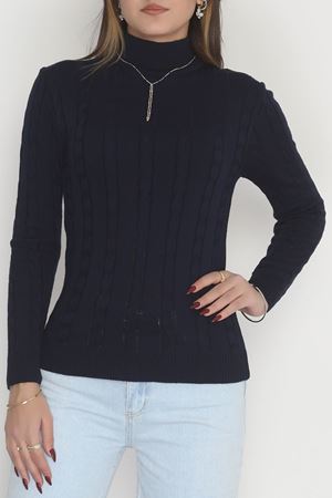 Örgü Desenli Yarım Balıkçı Triko Lacivert - 4018.2043.