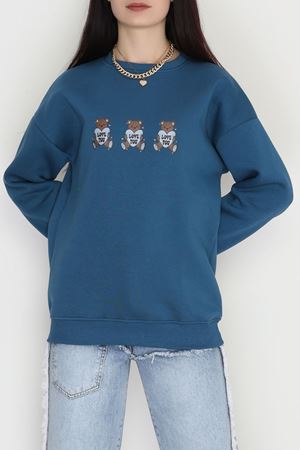 3 İplik Bisiklet Yaka Sweat Petrol - 42240.1878.