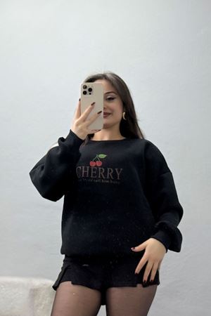 3 İplik Bisiklet Yaka Sweat Siyah - 42235.1878.