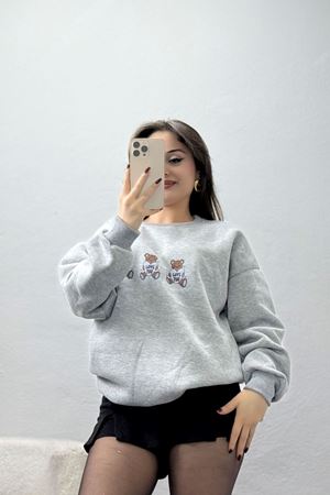 3 İplik Bisiklet Yaka Sweat Gri - 42240.1878.