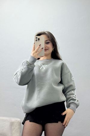 3 İplik Bisiklet Yaka Sweat Antrasitbeyaz - 42246.1878.