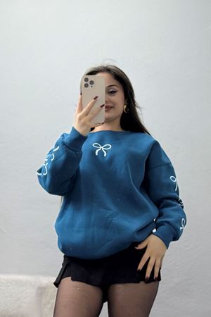 3 İplik Bisiklet Yaka Sweat Petrol - 42246.1878.