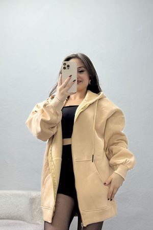 3 İplik Kompakt Oversize Sweat Bej - 42502.1878.