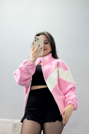 3 İplik Kompakt Oversize Fermuarlı Sweat Pembeekru - 42504.1878.