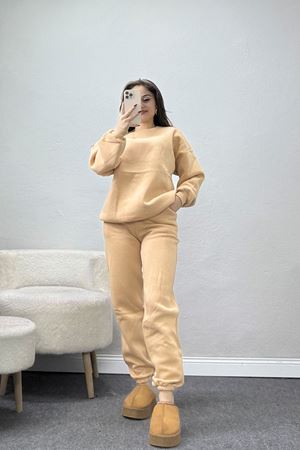 3 İplik Bisiklet Yaka Eşofman Takımı Bej - 20779.1878.