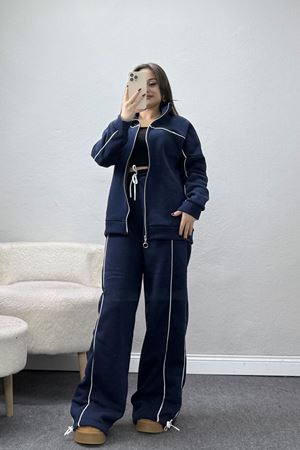 3 İplik Şardonlu Biyeli Fermuarlı Takım Lacivert - 52031.1857.