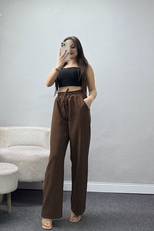 Beli Lastikli Dabıl Palazzo Pantolon Kahve - 90714.1837.