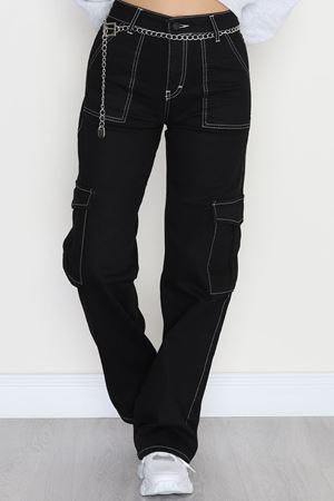 Kargo Cep Palazzo Kot Pantolon Siyah - 42681.1836.