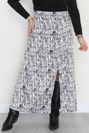 Desenli Yırtmaçlı Saten Etek Zebra - 4315.1595.
