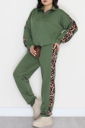 Fermuarlı 2 İplik Büyük Beden Eşofman Takımı Haki - 50786.1857.