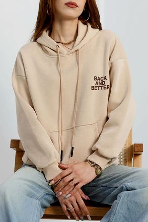 3 İplik Kanguru Cepli Kapşonlu Sweat Bejkahve - 42257.1878.