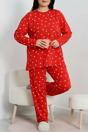 Alt Üst Aynı Büyük Beden Pijama Takımı Kırmızıbeyaz - 50723.1961.