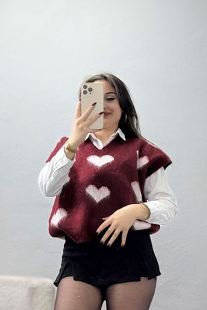 V Yaka Kalpli Süveter Bordo - 2410.1765.