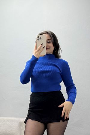 Yarım Balıkçı Yaka Triko Saks - 4049.2043.