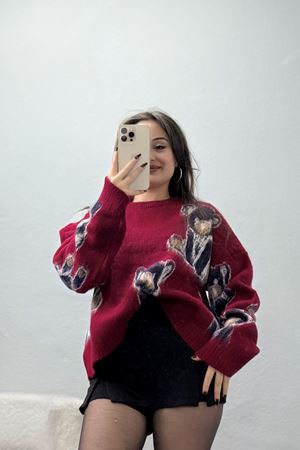 Baskılı Triko Bordolaci - 4079.2043.