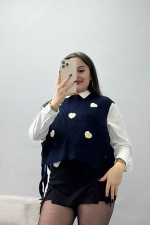 Kalp Desenli Süveter Lacivert - 41962.2043.