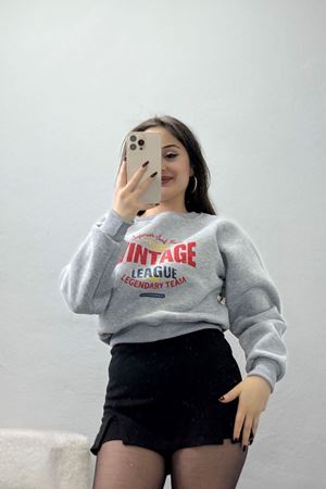 3 İplik Şardonlu Baskılı Sweat Gri - 42605.1878.