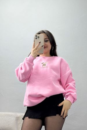 3 İplik Şardonlu Nakışlı Sweat Pembe - 42608.1878.