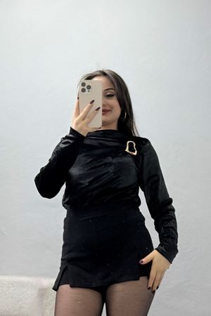 Toka Detaylı Kadife Bluz Siyah - 42665.1949.