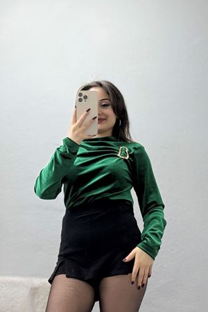 Toka Detaylı Kadife Bluz Zümrüt - 42665.1949.