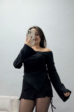 Kayık Yaka Likralı İnterlok Fitilli Body Siyah - 90965.1748.