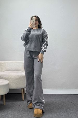 Şeritli Fiyonklu 2 İplik Eşofman Takımı Füme - 50788.1857.