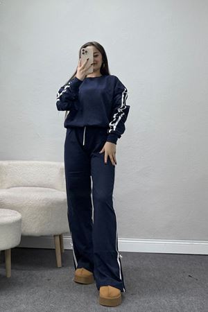 Şeritli Fiyonklu 2 İplik Eşofman Takımı Lacivert - 50788.1857.