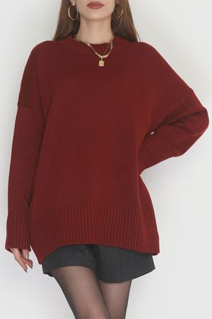 Yumuşak Dokulu Triko Kazak Bordo - 51048.1765.