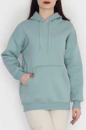 3 İplik Kanguru Cepli Kapşonlu Sweat Çağla - 20960.1878.